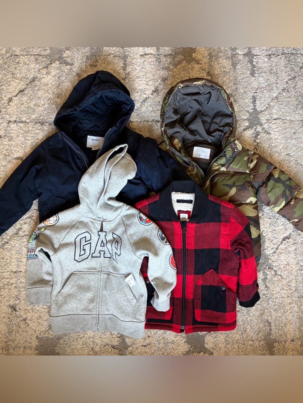 GAP Gray Zip Hoodie with Navy, Red Plaid & Camo Jackets - Kids Multi-Pack